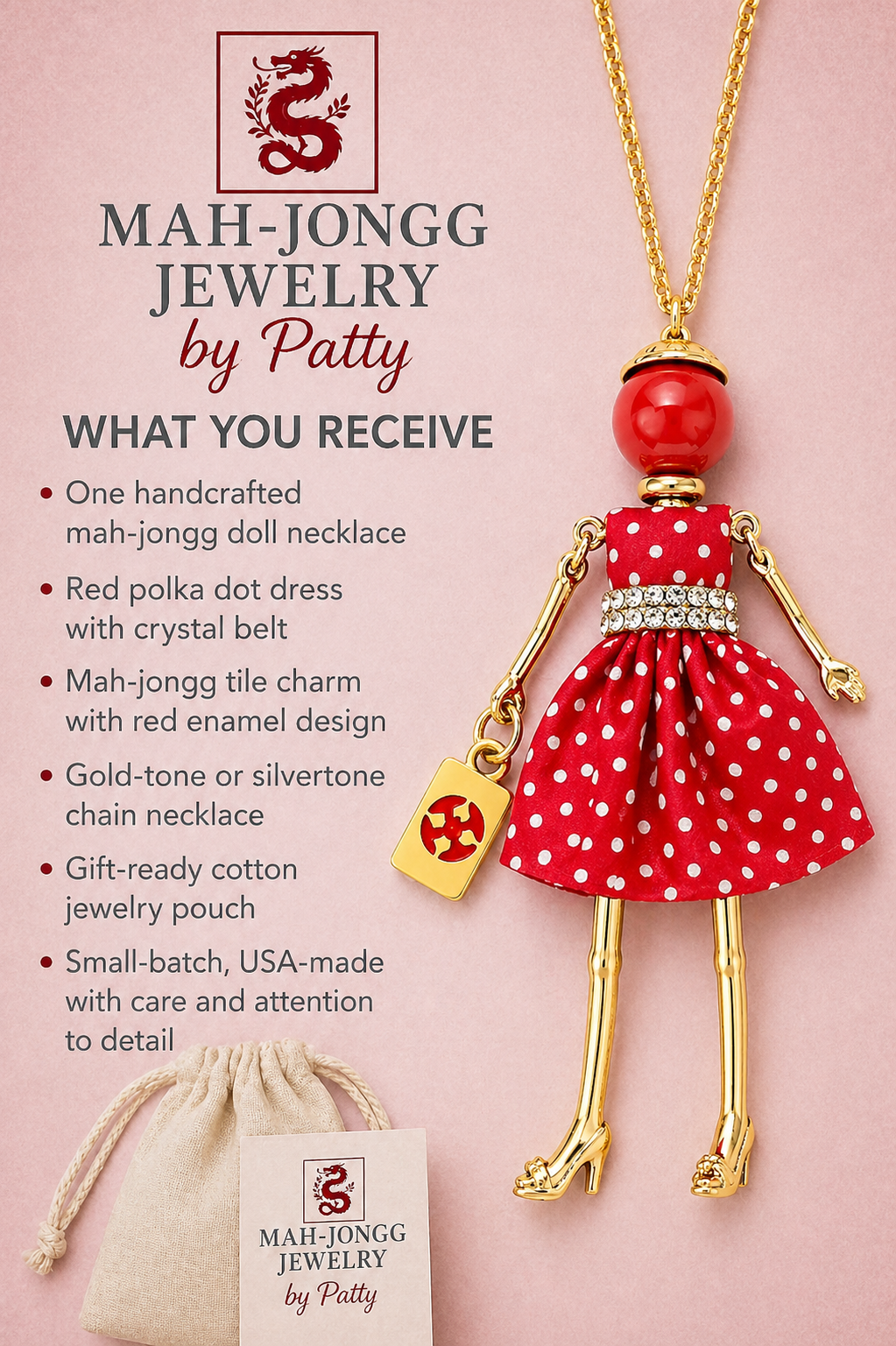 Mah Jongg Doll Trinket Necklace - Unique Gift for Mahjong Lovers