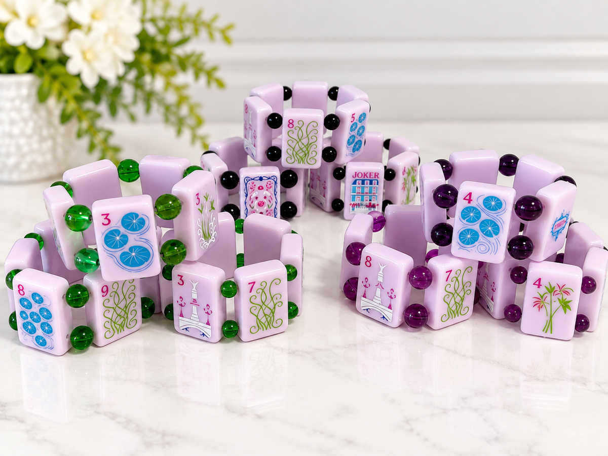 Parisian Purple Mah Jongg Tile Bracelet | Colorful Beaded Mahjong Jewelry | Gift for Mahjong Players