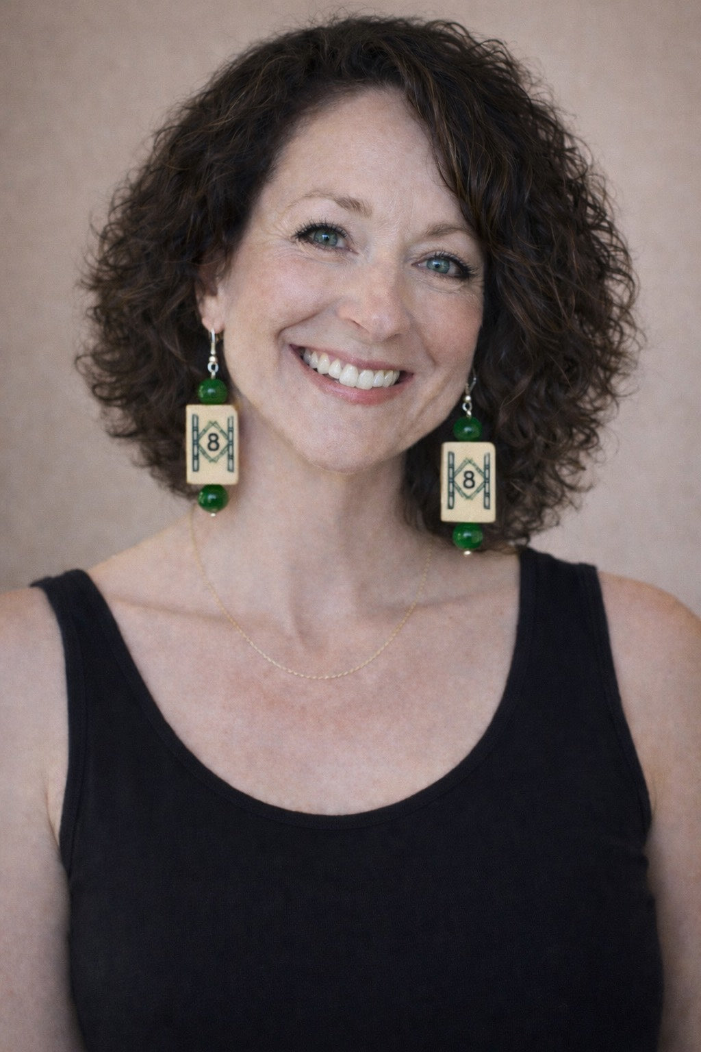 Vintage Handmade Bone and Bamboo Mah-Jongg Dangle Earrings