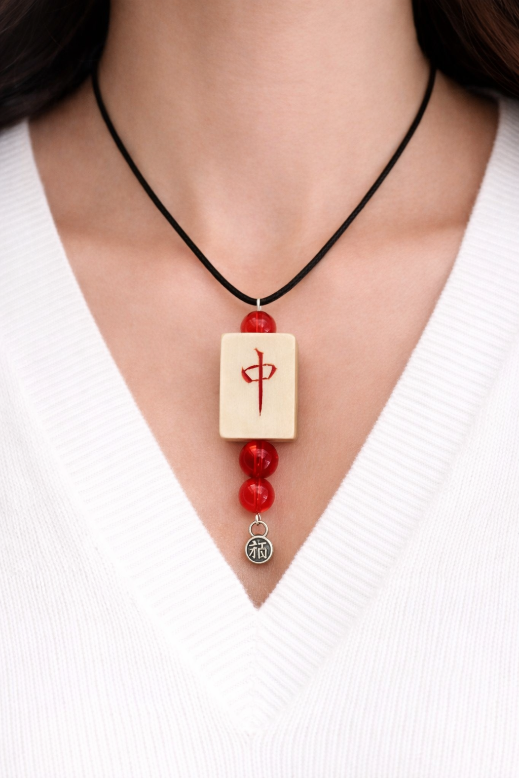 Handmade Vintage Bone and Bamboo Mah-Jongg Necklace with Choice of Beads and Charm