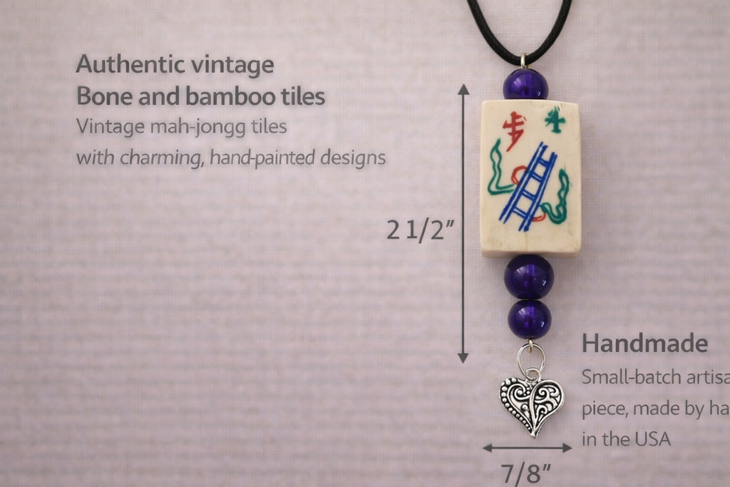 Handmade Vintage Bone and Bamboo Mah-Jongg Necklace with Choice of Beads and Charm