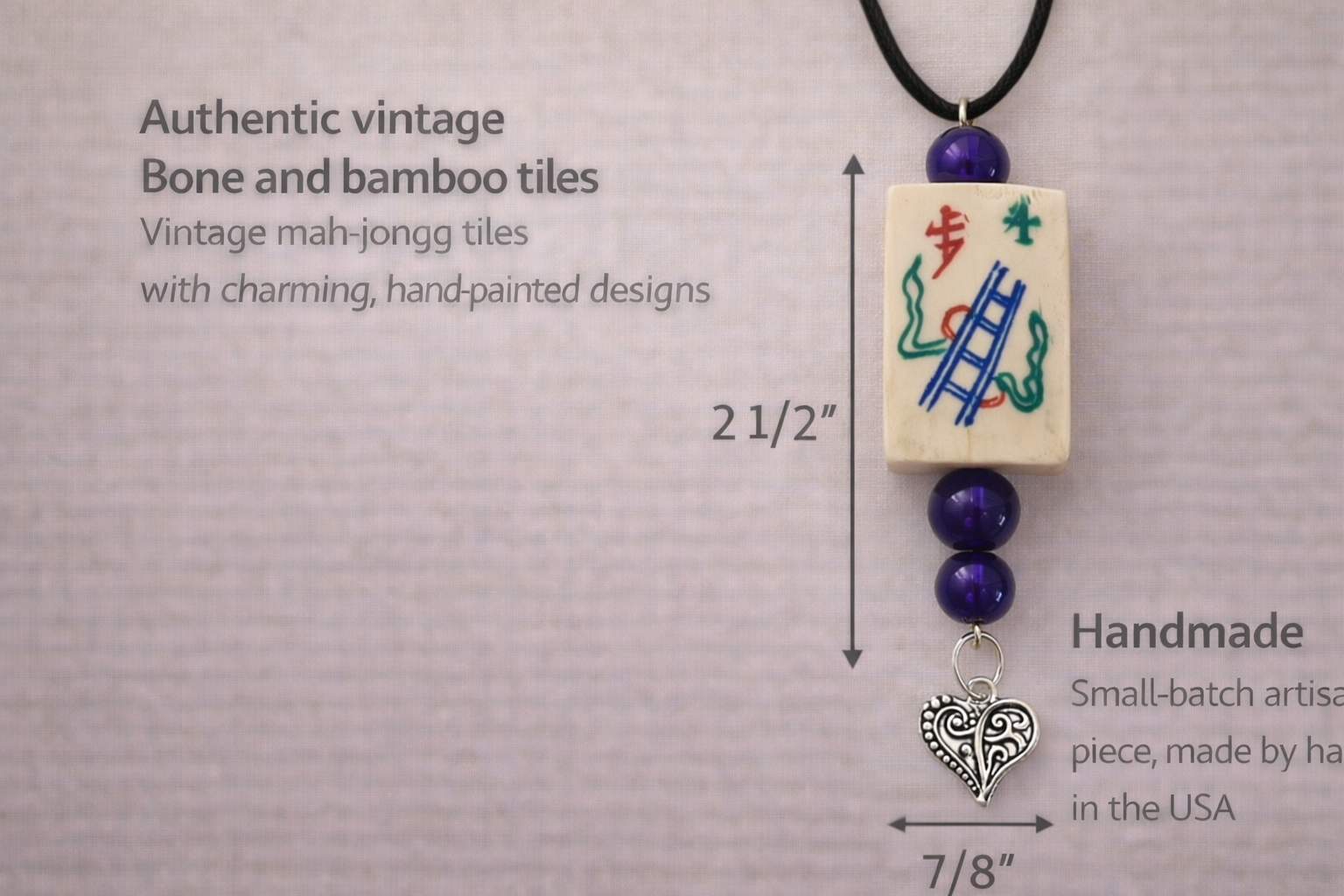 Handmade Vintage Bone and Bamboo Mah-Jongg Necklace with Choice of Beads and Charm