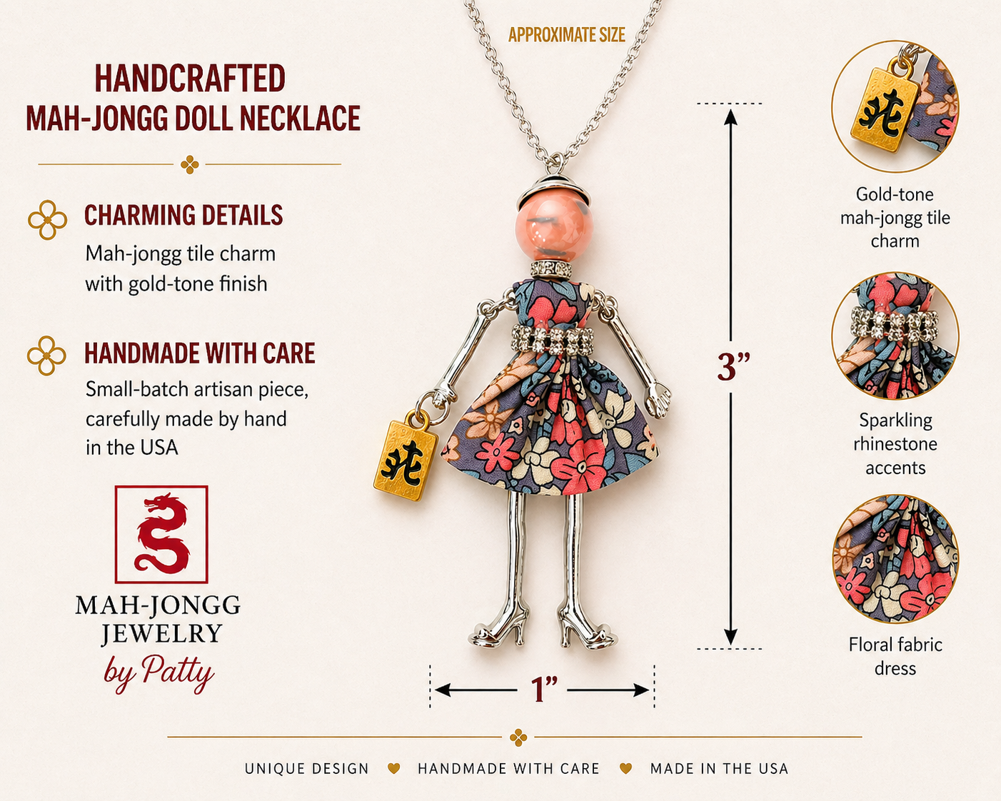 Mah Jongg Doll Trinket Necklace - Unique Gift for Mahjong Lovers