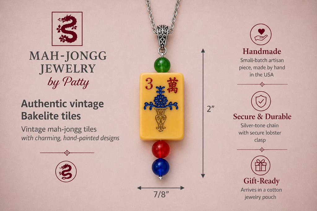 Vintage Handmade Mah-Jongg Tile Necklace - Bakelite Pendant