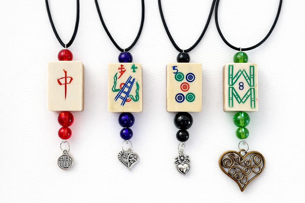Handmade Vintage Bone and Bamboo Mah-Jongg Necklace with Choice of Beads and Charm