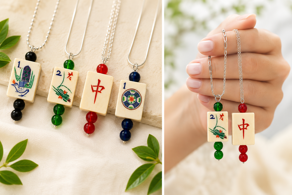 Vintage Bone & Bamboo Mah-Jongg Necklace | Handcrafted One-of-a-Kind Jewelry