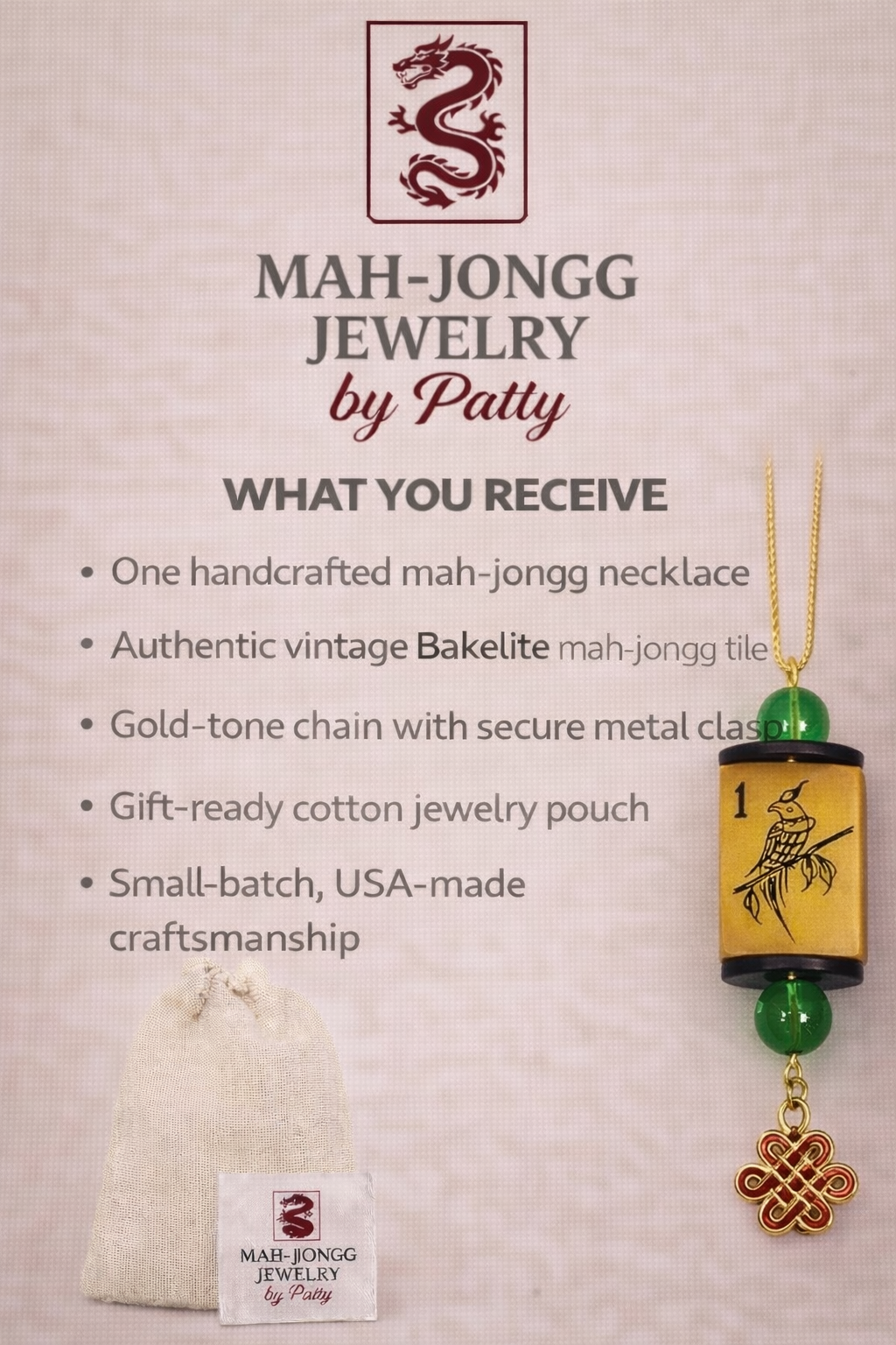 Vintage Bakelite Mah-Jongg Necklace with Coins - Handcrafted One-of-a-kind Jewelry