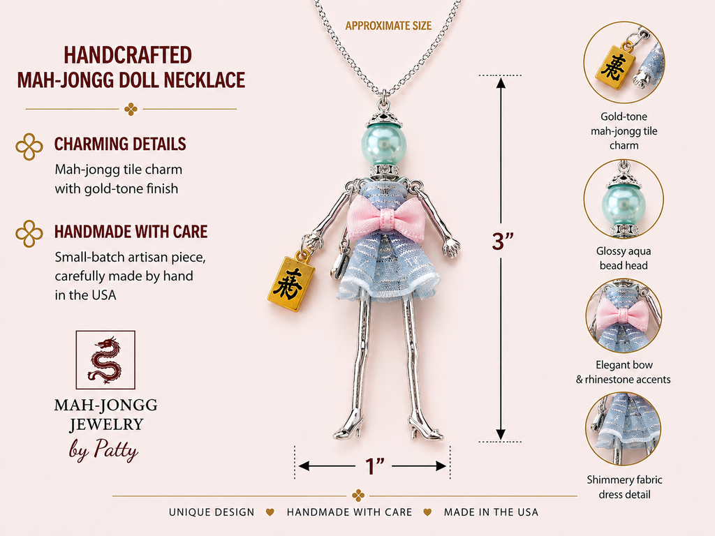 Mah Jongg Doll Trinket Necklace - Unique Gift for Mahjong Lovers