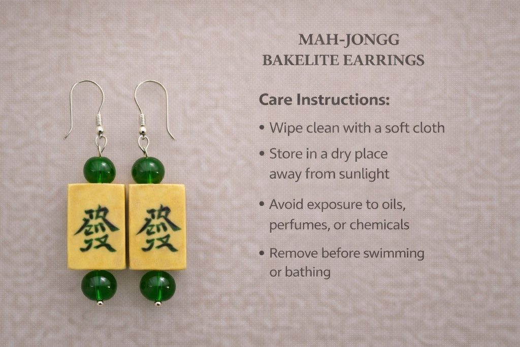 Vintage Handmade Bakelite Mah-Jongg Tile Dangle Earrings