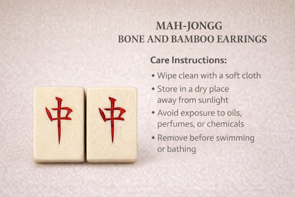 Vintage Handmade Bone & Bamboo Mah-Jongg Earrings