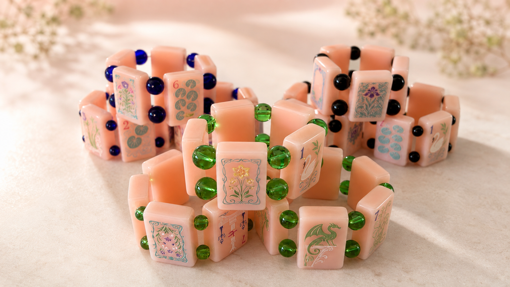 Parisian Pink Mah Jongg Tile Bracelet | Colorful Beaded Mahjong Jewelry | Gift for Mahjong Players