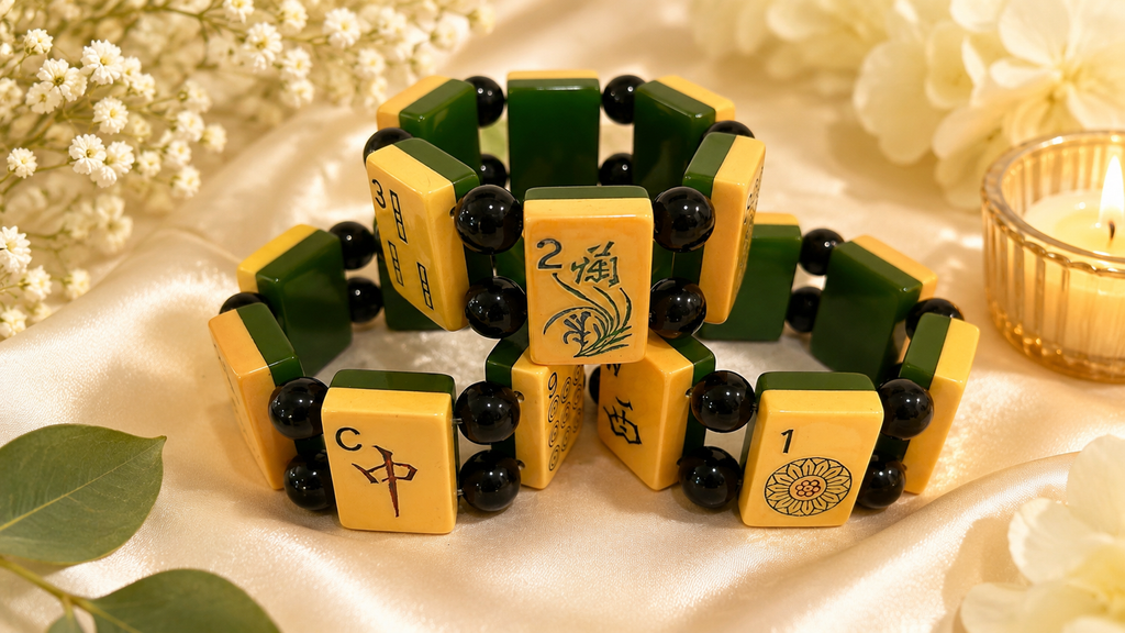 Vintage Bakelite Green-Backed Limited Edition Mah-Jongg Bracelets