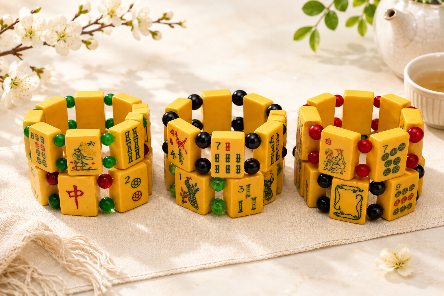 Vintage Handmade Bakelite Mah-Jongg Bracelet