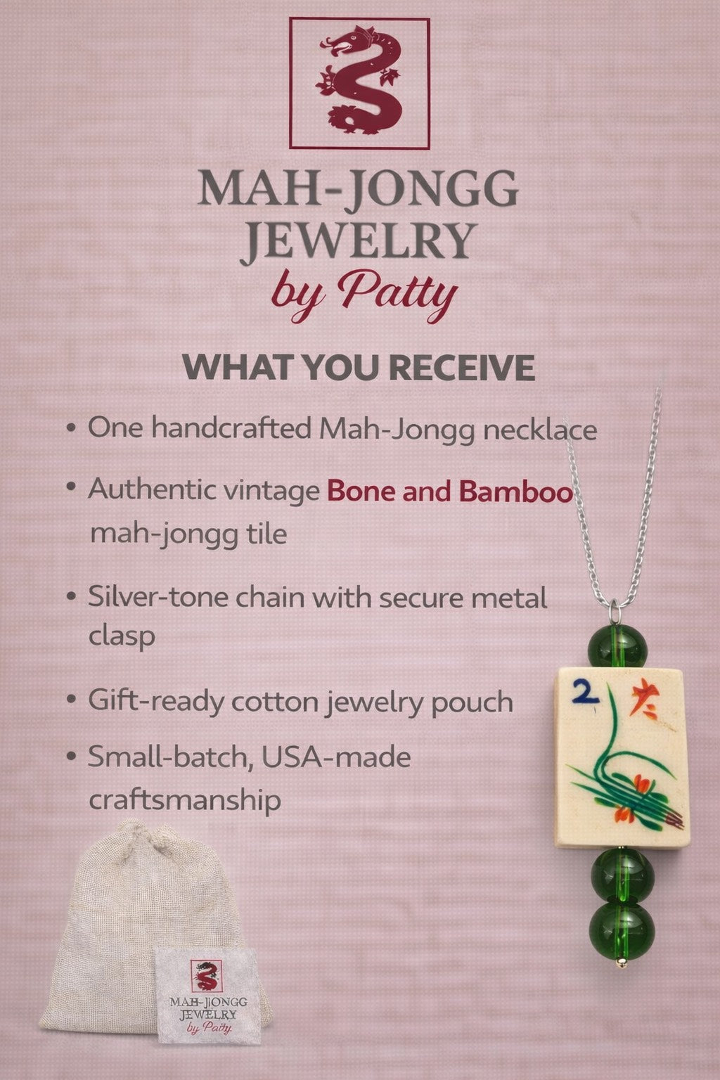 Vintage Bone & Bamboo Mah-Jongg Necklace | Handcrafted One-of-a-Kind Jewelry