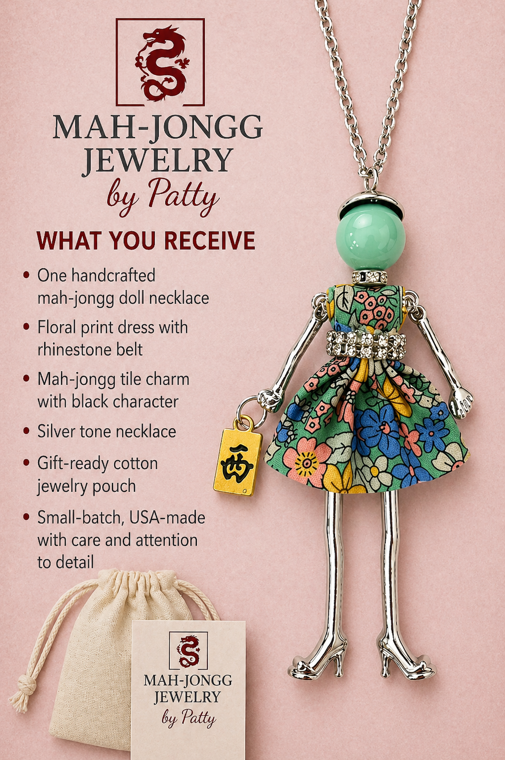 Mah Jongg Doll Trinket Necklace - Unique Gift for Mahjong Lovers