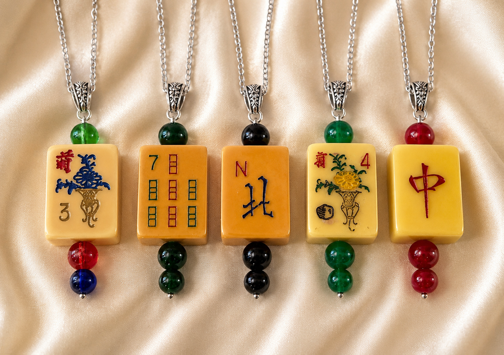 Vintage Handmade Mah-Jongg Tile Necklace - Bakelite Pendant