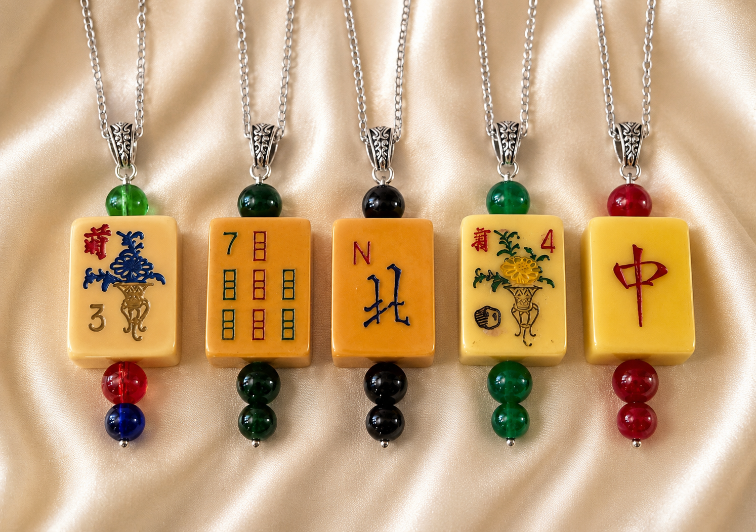 Vintage Handmade Mah-Jongg Tile Necklace - Bakelite Pendant