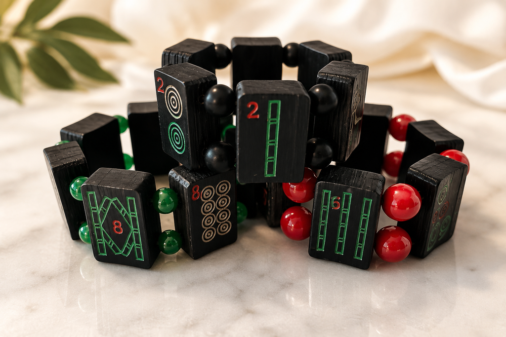 Unique Handmade Black Bamboo Mah Jong Bracelet (Choice of Beads/Size)