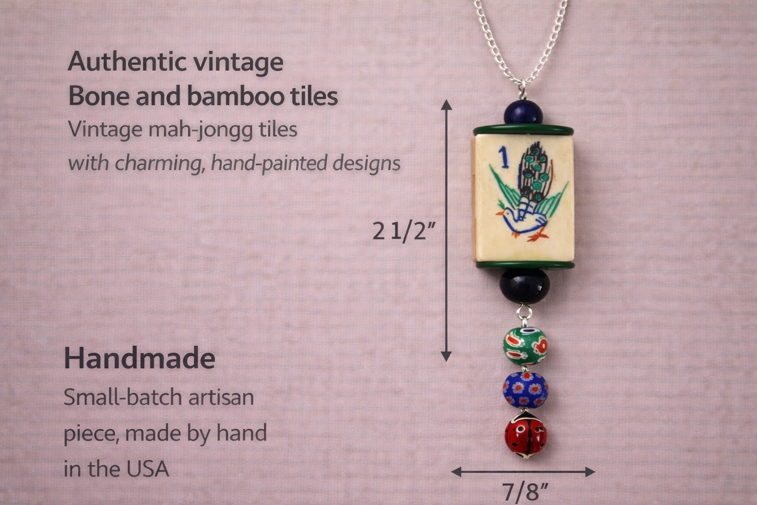 Handmade Vintage Bone and Bamboo Mah-Jongg Necklace with Vintage Coins (Your choice of Beads, Coins, and Charm)