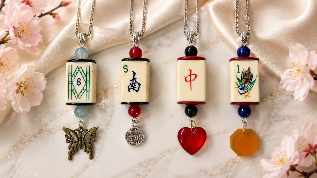 Handmade Vintage Bone and Bamboo Mah-Jongg Necklace with Vintage Coins (Your choice of Beads, Coins, and Charm)