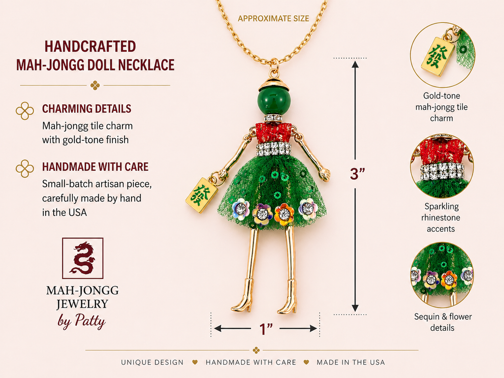 Mah Jongg Doll Trinket Necklace - Unique Gift for Mahjong Lovers