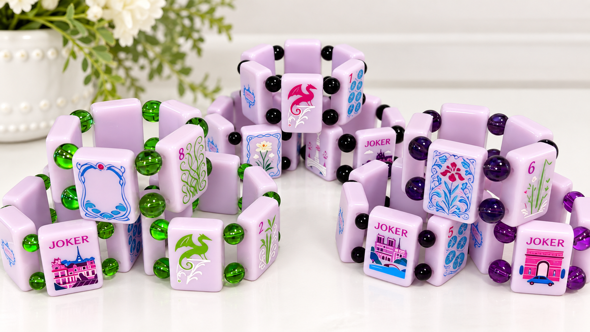 Parisian Purple Mah Jongg Tile Bracelet | Colorful Beaded Mahjong Jewelry | Gift for Mahjong Players