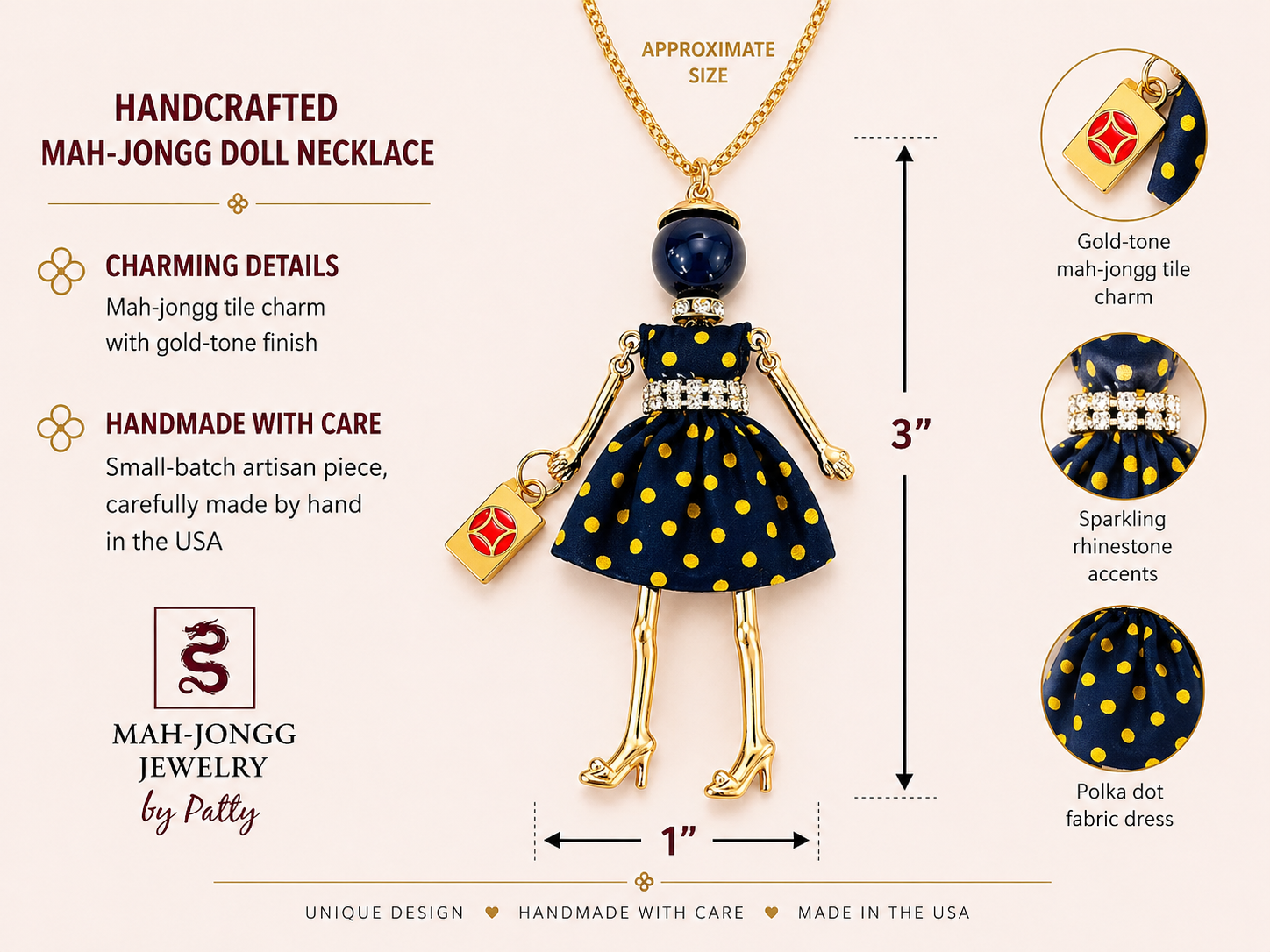 Mah Jongg Doll Trinket Necklace - Unique Gift for Mahjong Lovers