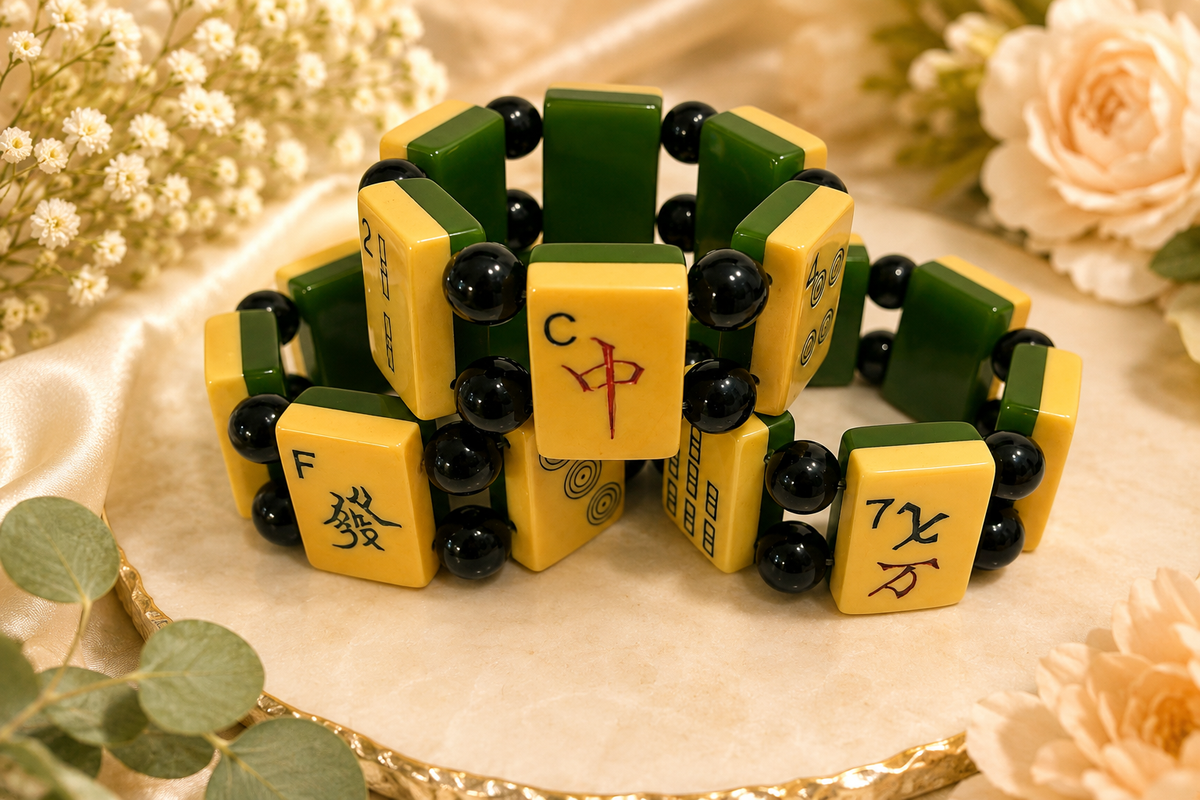 Vintage Bakelite Green-Backed Limited Edition Mah-Jongg Bracelets