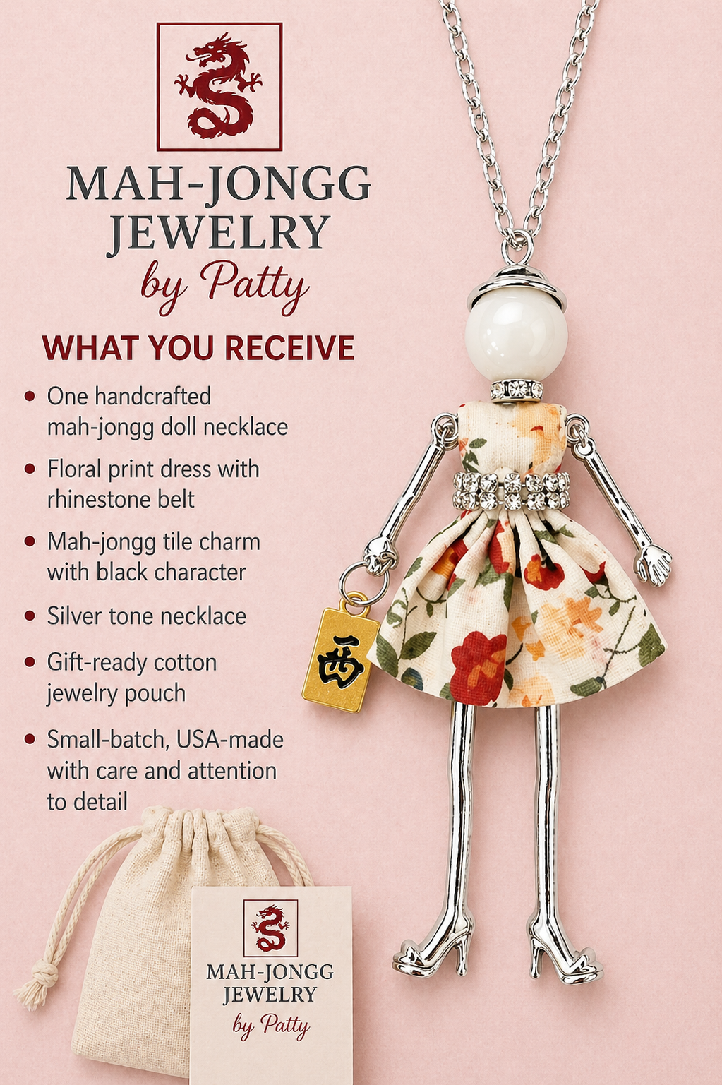 Mah Jongg Doll Trinket Necklace - Unique Gift for Mahjong Lovers