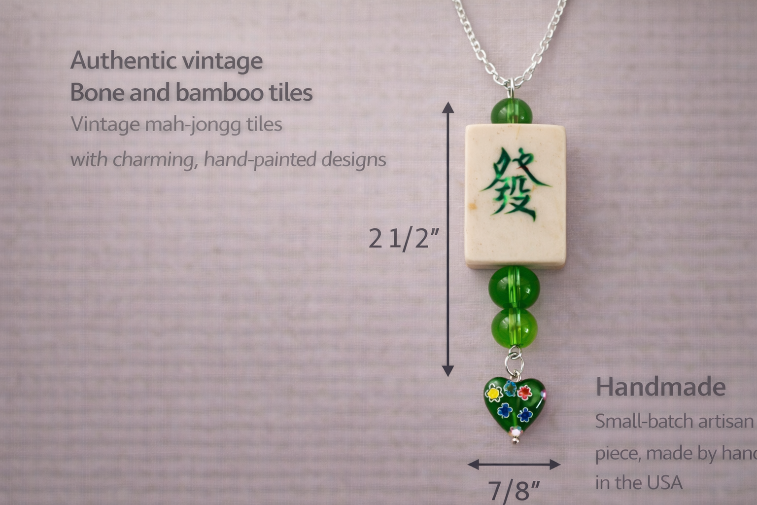 Vintage Bone & Bamboo Mah-Jongg Necklace with Glass Beads and Charm (Your Choice)