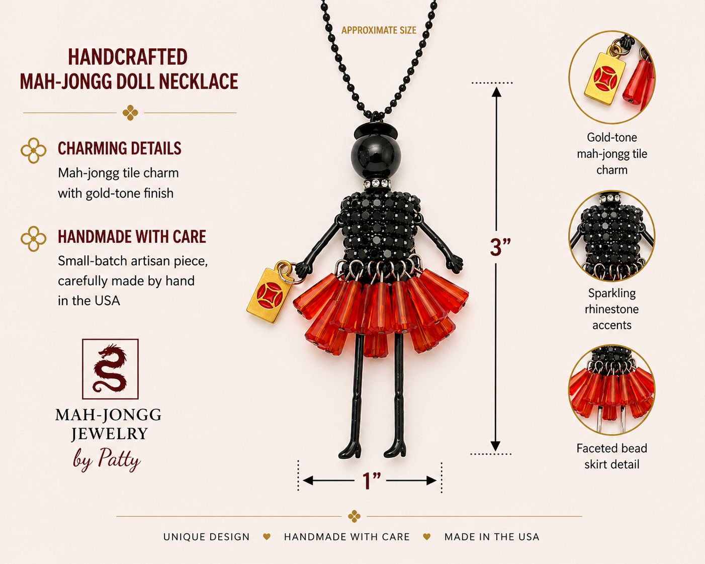 Mah Jongg Doll Trinket Necklace - Unique Gift for Mahjong Lovers