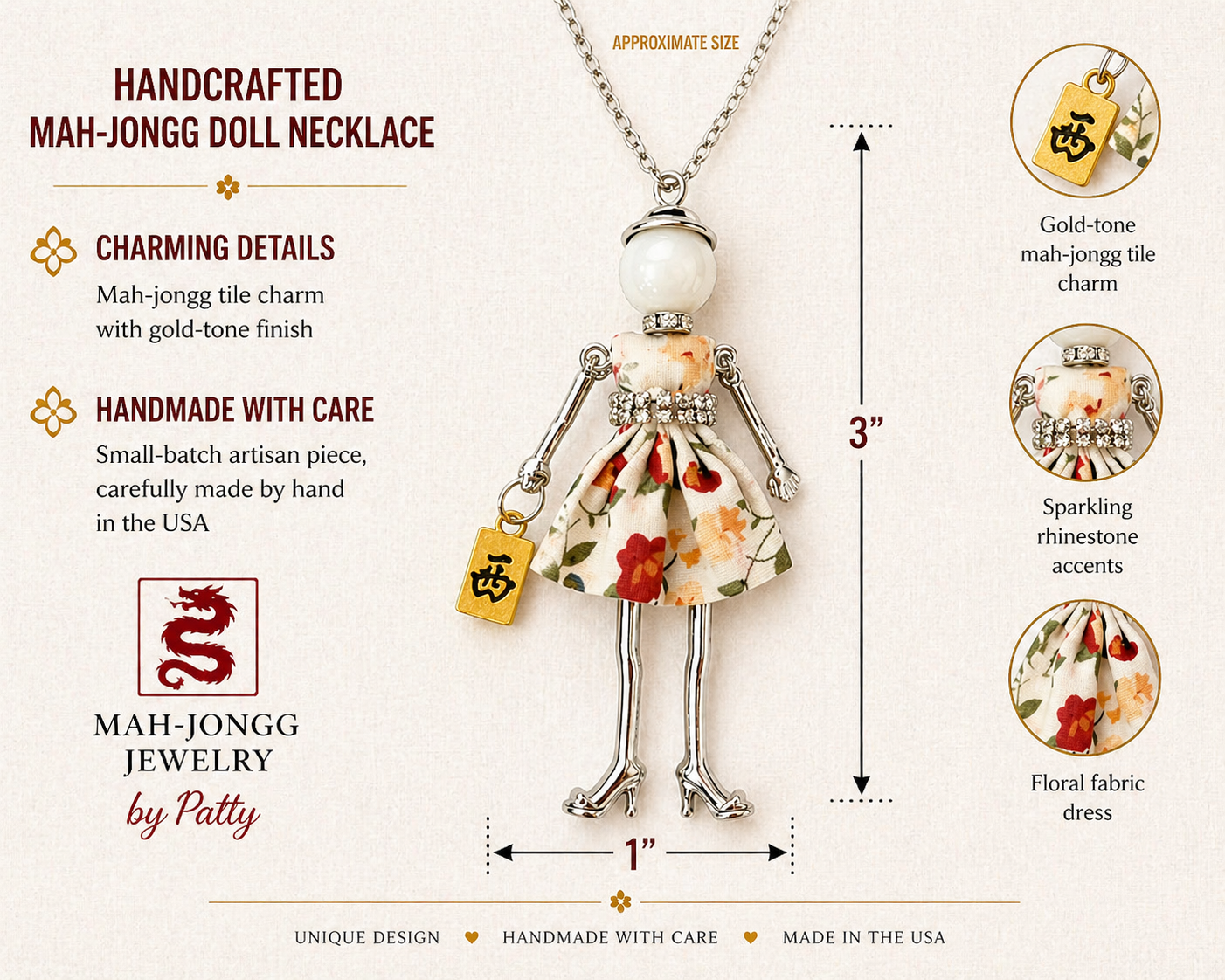 Mah Jongg Doll Trinket Necklace - Unique Gift for Mahjong Lovers