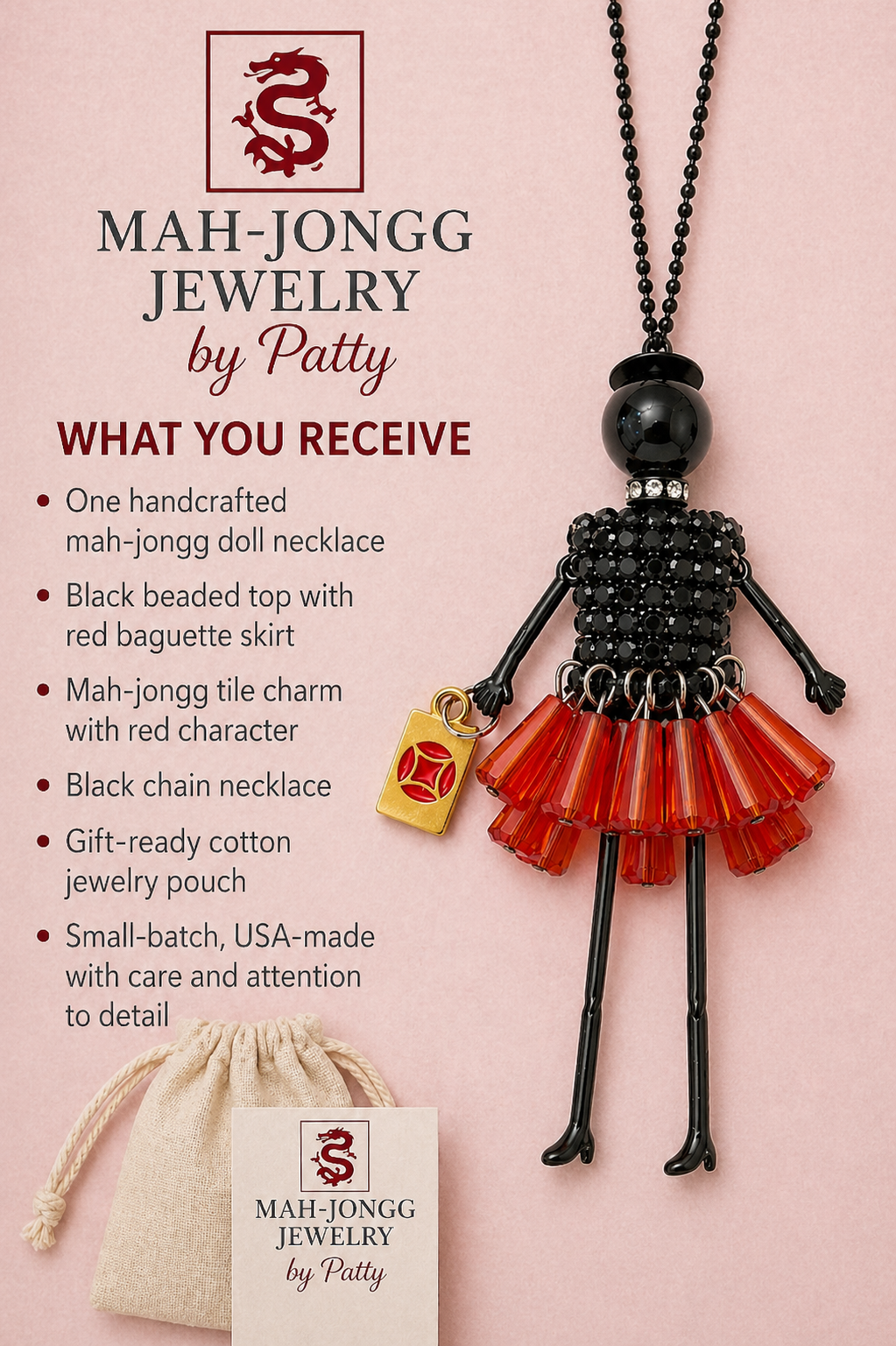 Mah Jongg Doll Trinket Necklace - Unique Gift for Mahjong Lovers