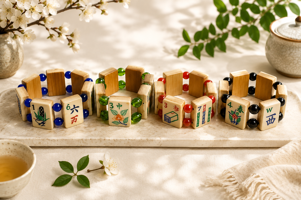 Vintage Handmade Bone & Bamboo Mah-Jongg Bracelet