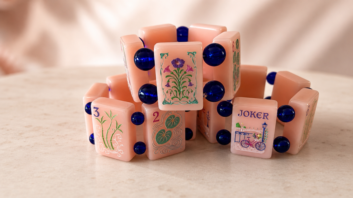 Parisian Pink Mah Jongg Tile Bracelet | Colorful Beaded Mahjong Jewelry | Gift for Mahjong Players