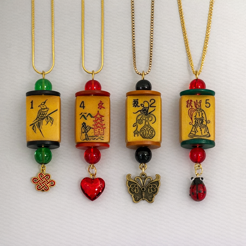 Vintage Bakelite Mah-Jongg Necklace with Coins - Handcrafted One-of-a-kind Jewelry