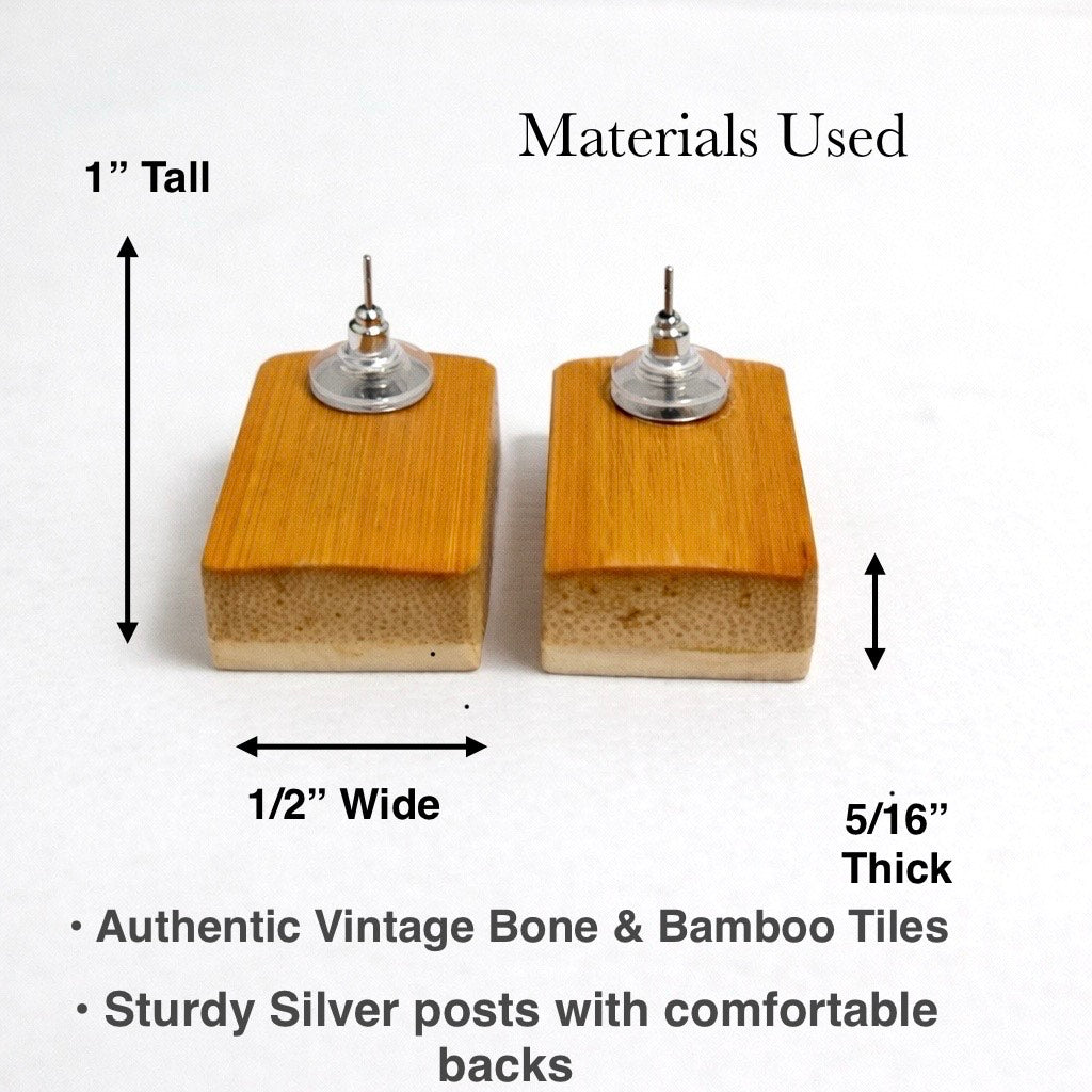 Vintage Handmade Bone & Bamboo Mah-Jongg Earrings