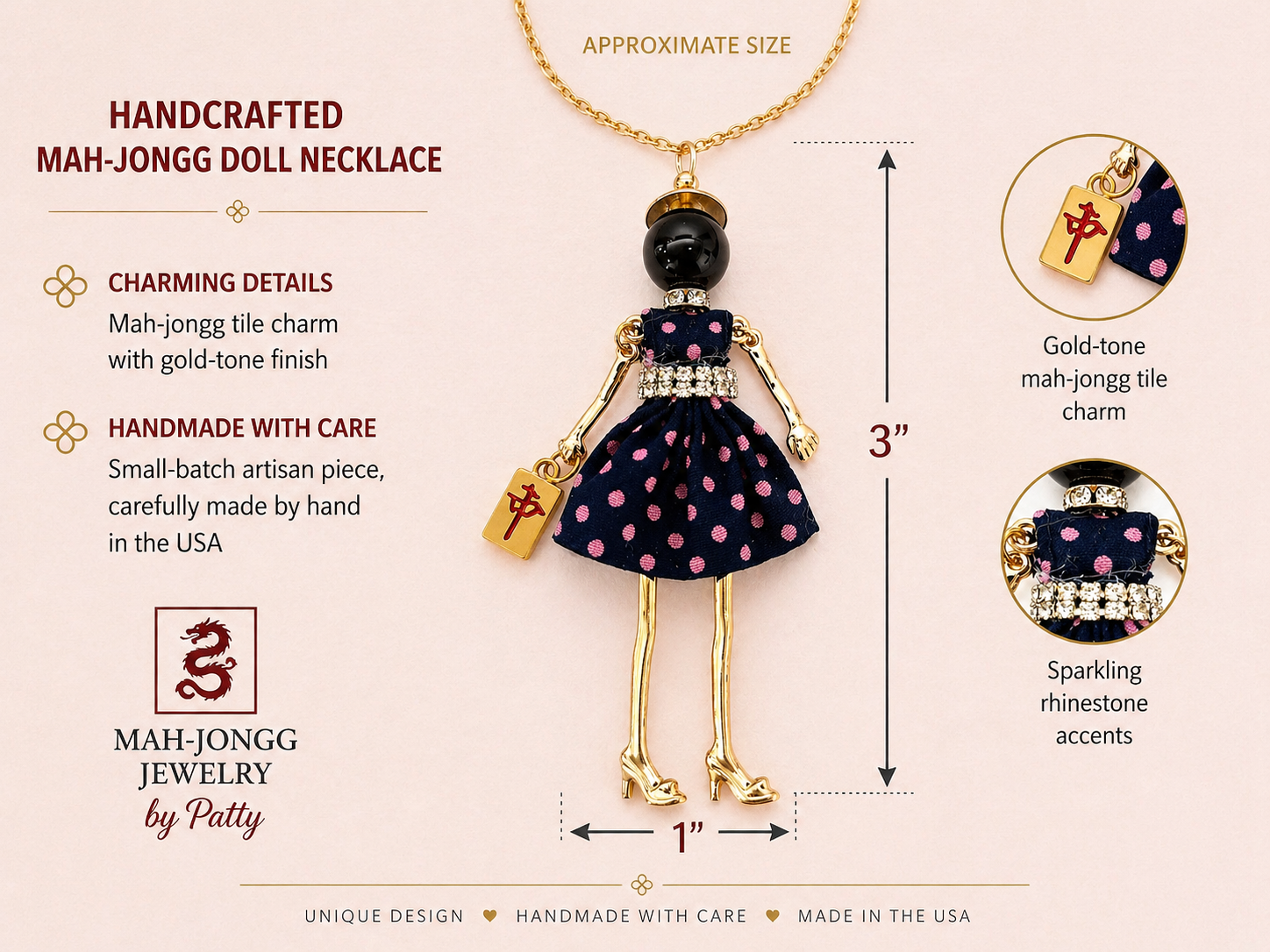 Mah Jongg Doll Trinket Necklace - Unique Gift for Mahjong Lovers