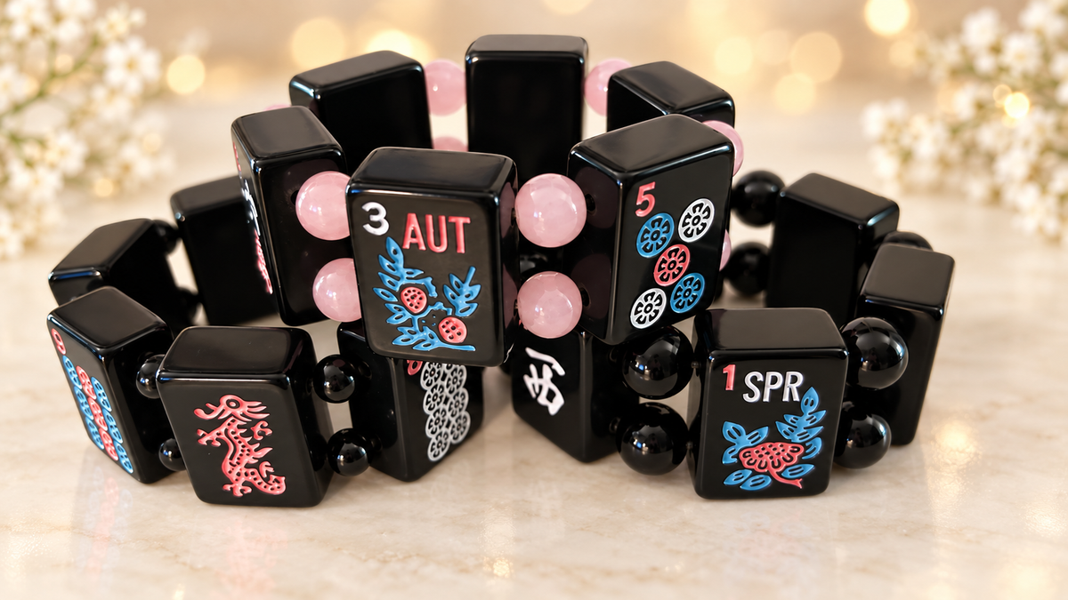 Black Mah Jongg Tile Bracelet | Colorful Beaded Mahjong Jewelry | Gift for Mahjong Players