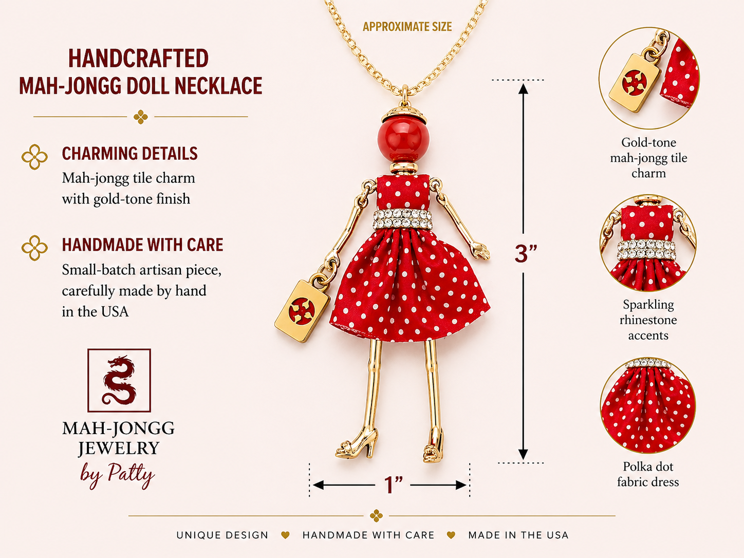 Mah Jongg Doll Trinket Necklace - Unique Gift for Mahjong Lovers