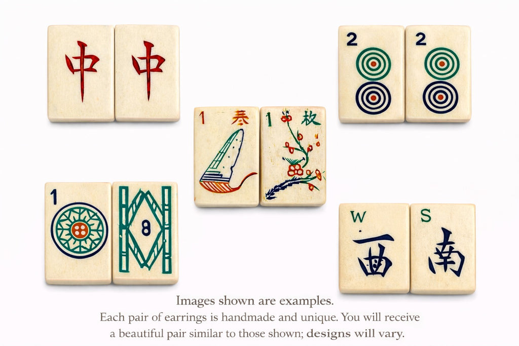 Vintage Handmade Bone & Bamboo Mah-Jongg Earrings