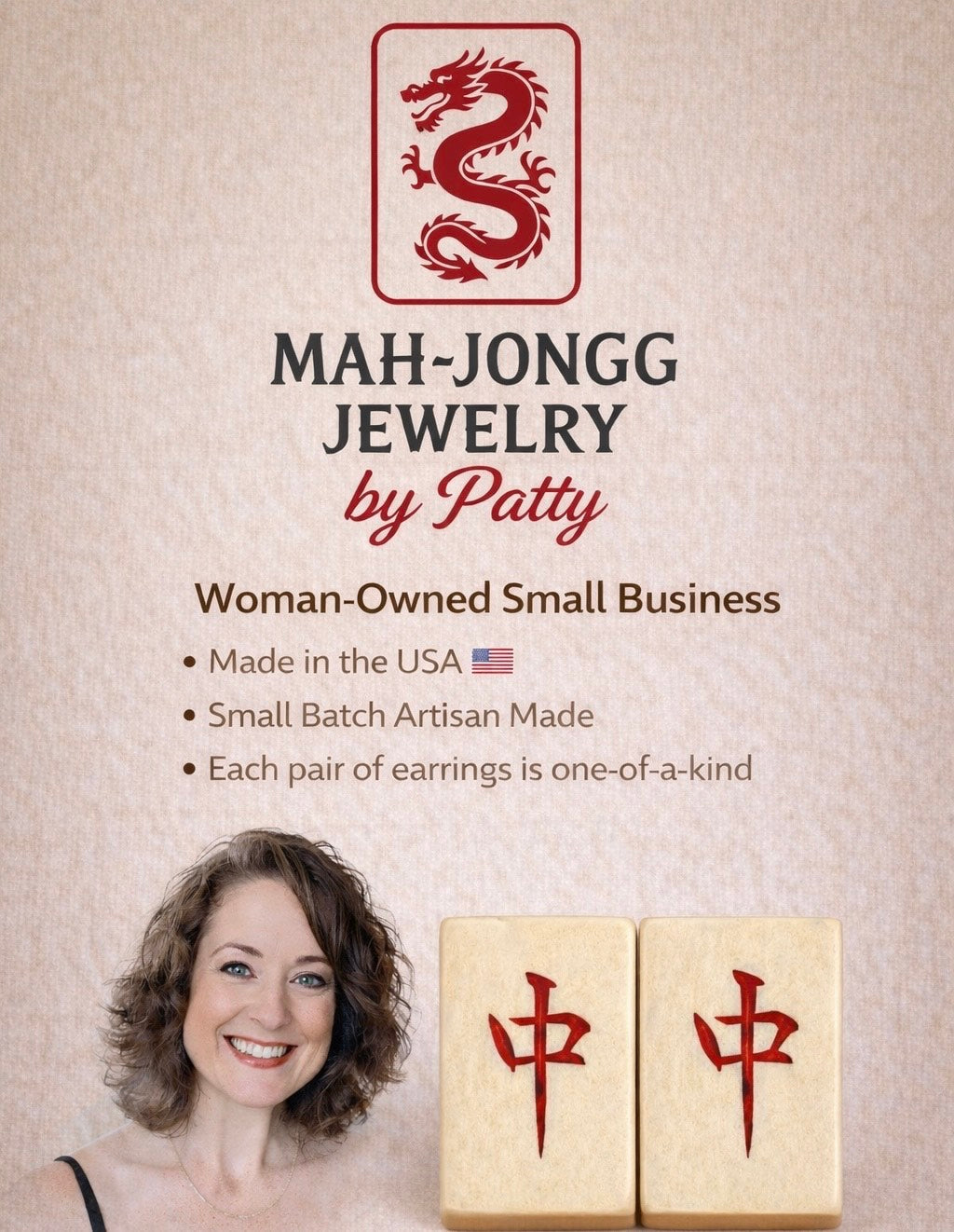 Vintage Handmade Bone & Bamboo Mah-Jongg Earrings