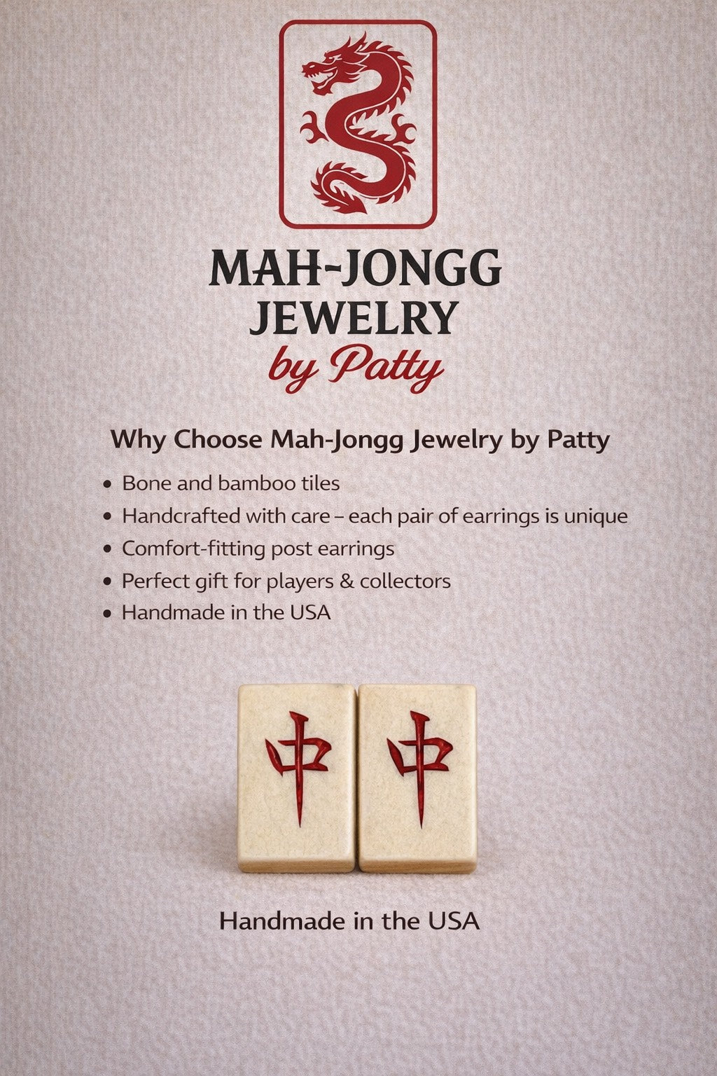 Vintage Handmade Bone & Bamboo Mah-Jongg Earrings