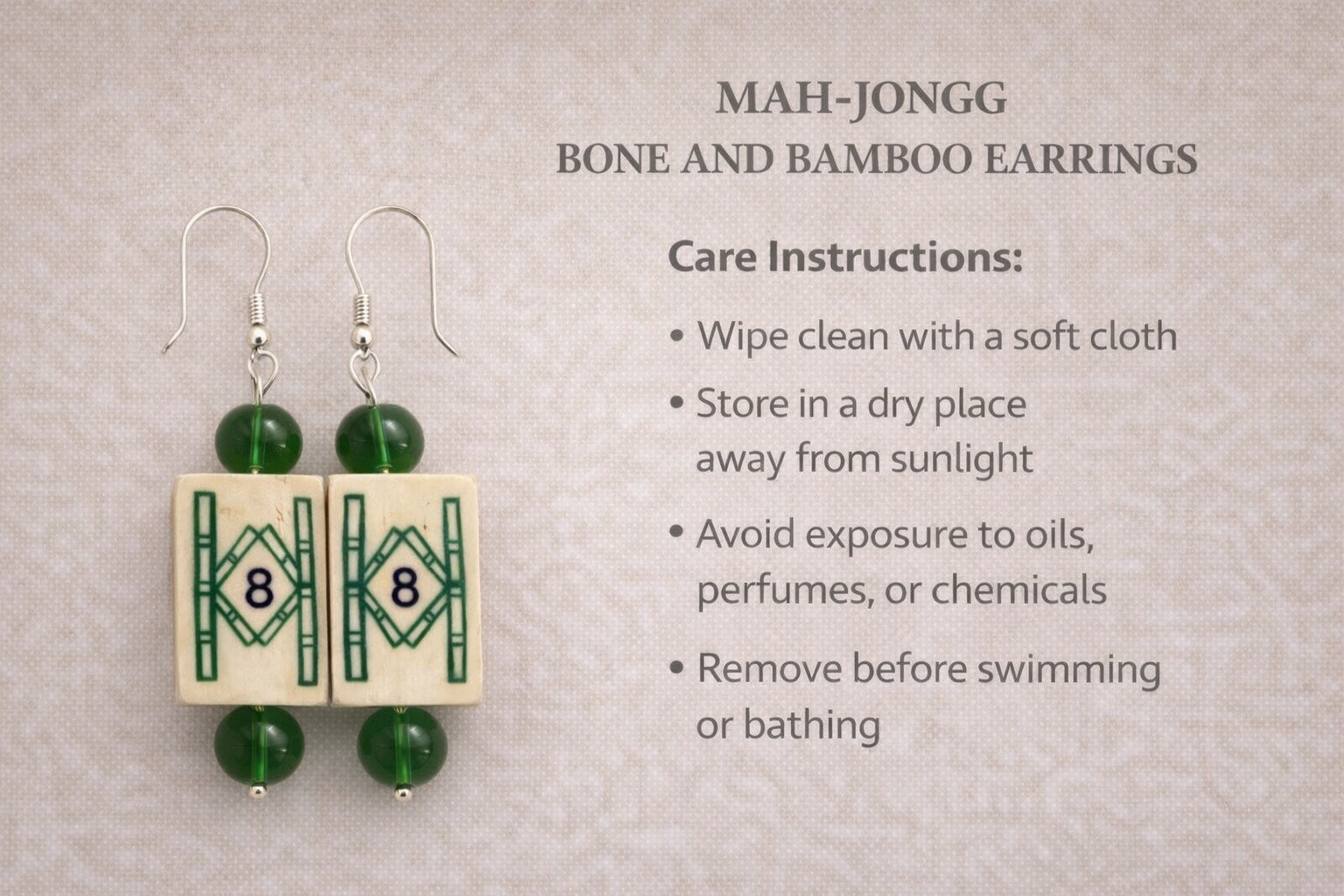 Vintage Handmade Bone and Bamboo Mah-Jongg Dangle Earrings