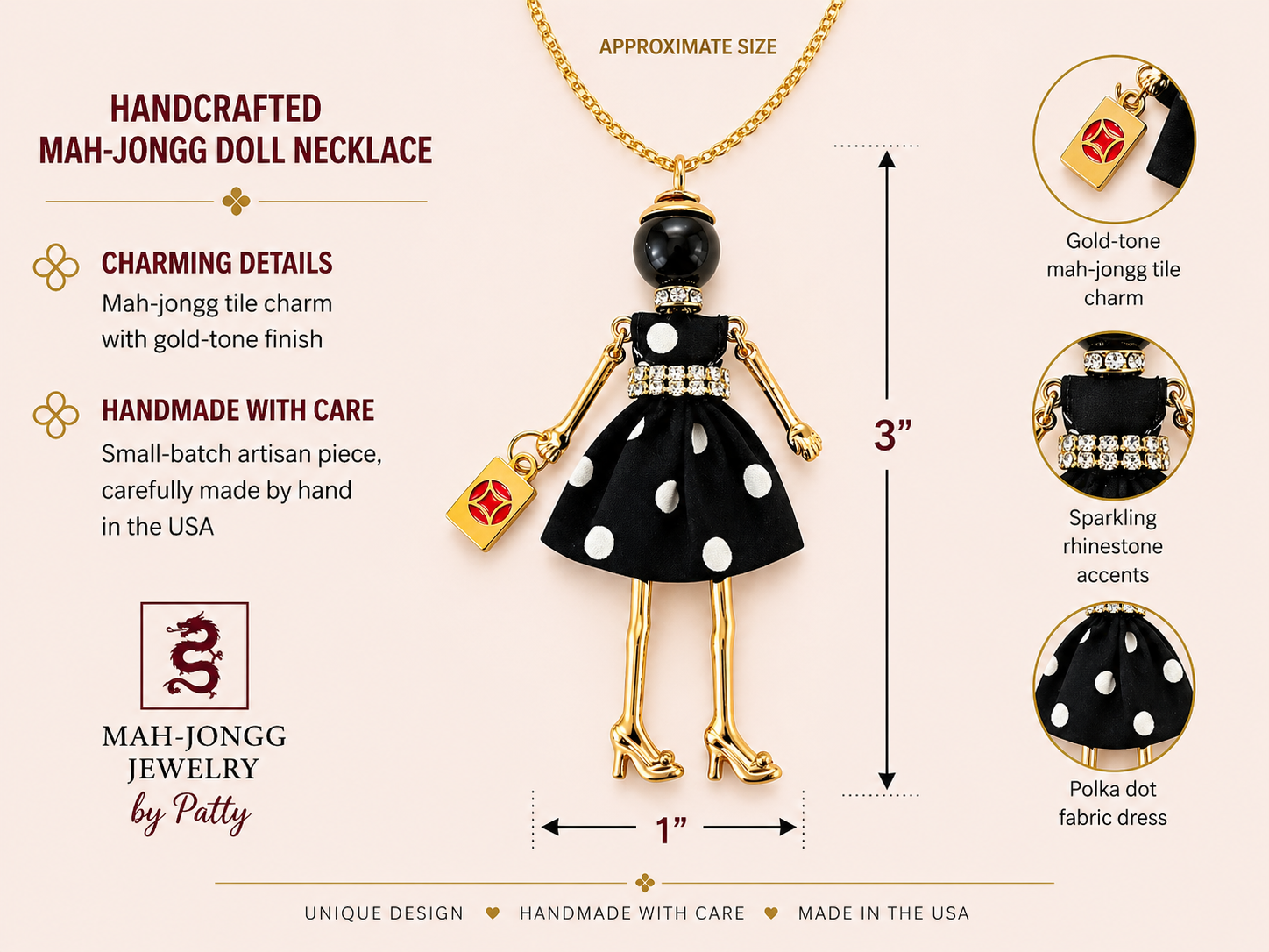 Mah Jongg Doll Trinket Necklace - Unique Gift for Mahjong Lovers