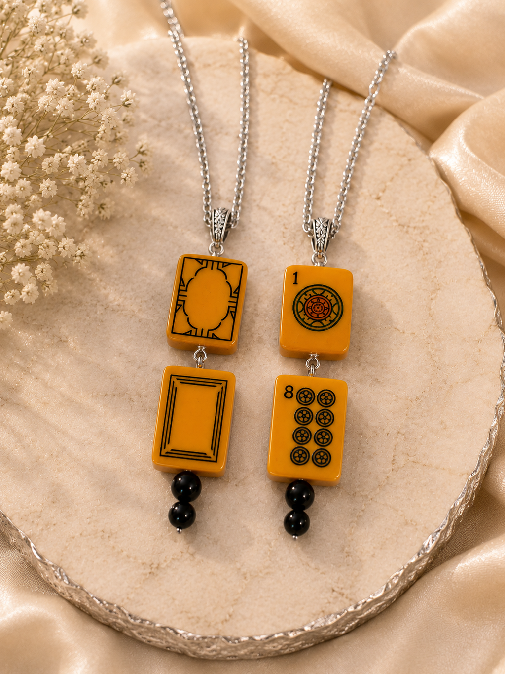 Very Unique Vintage Double Tile Bakelite Mah-Jongg Necklace