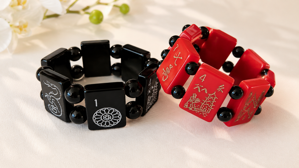 Black or Red Mahjong Bracelet | Lightweight Mahjong Tile Stretch Bracelet | Mahjong Gift for Women | Mahjong Jewelry by Patty