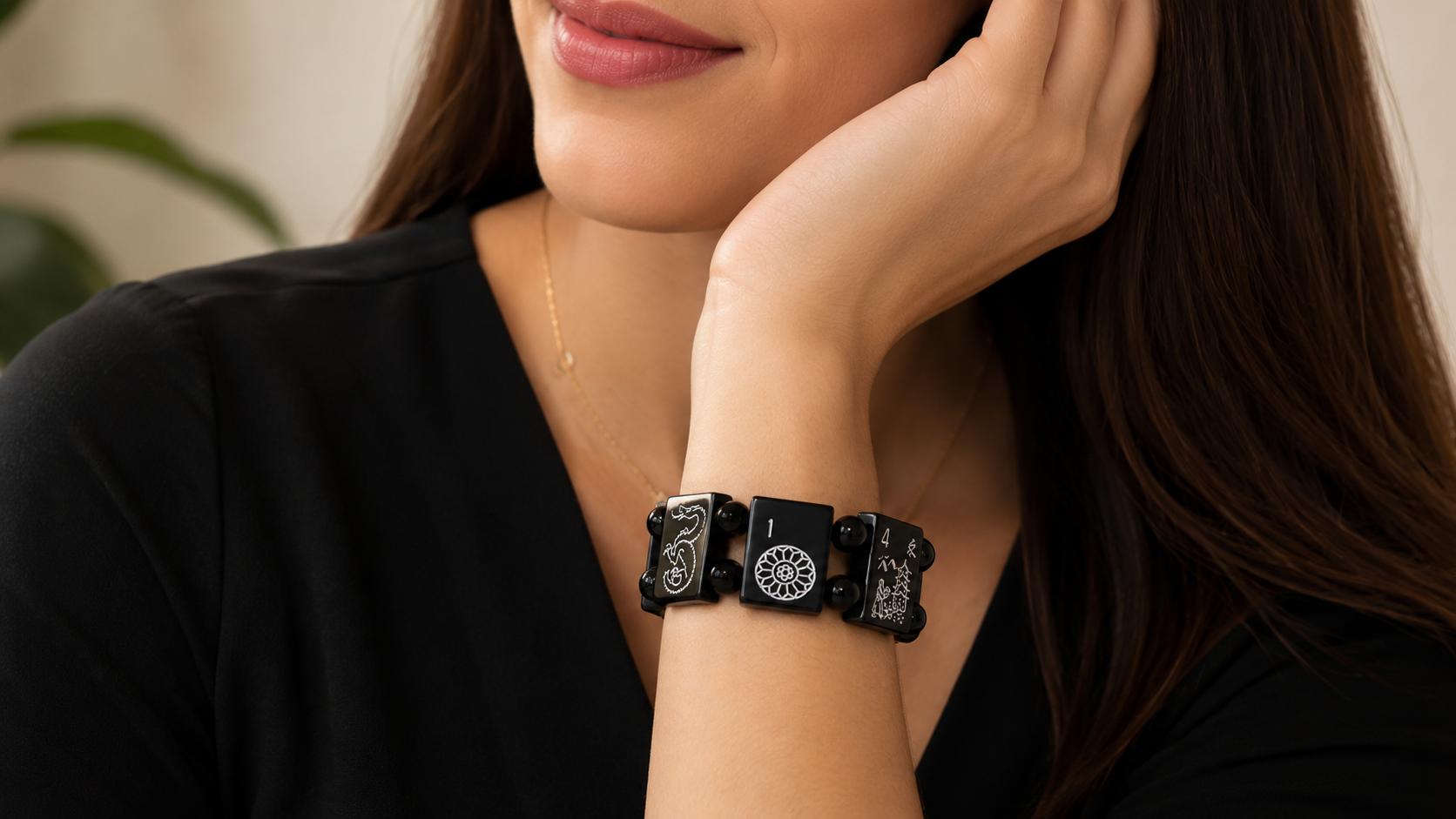 Black or Red Mahjong Bracelet | Lightweight Mahjong Tile Stretch Bracelet | Mahjong Gift for Women | Mahjong Jewelry by Patty