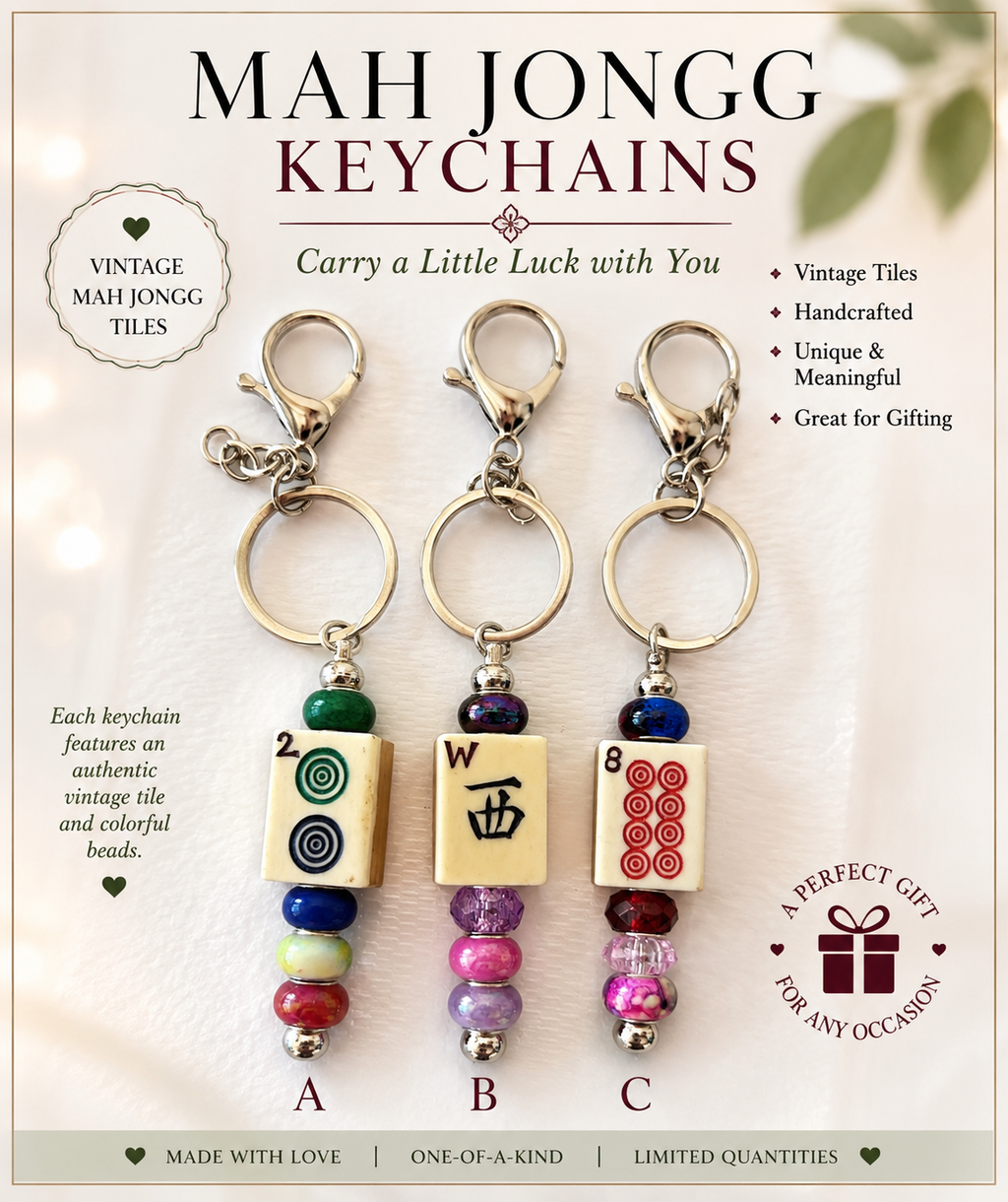 Vintage Mah-Jongg Tile Keyrings