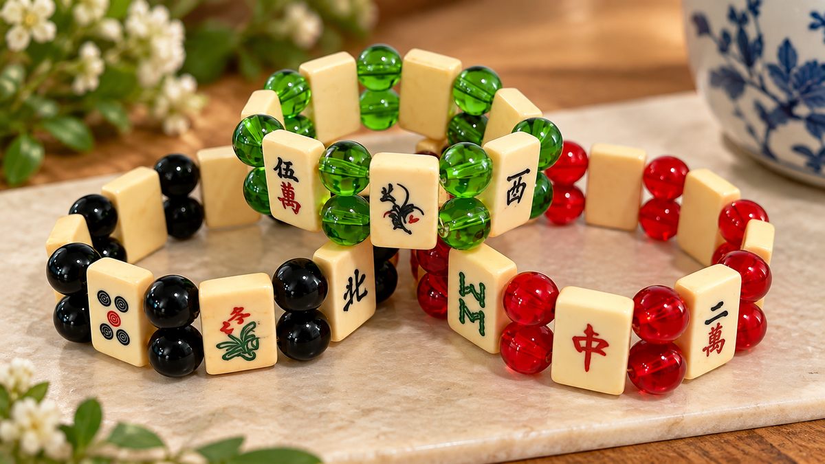 Handmade Classic Thin Bone Mah Jong Bracelet with Glass Beads